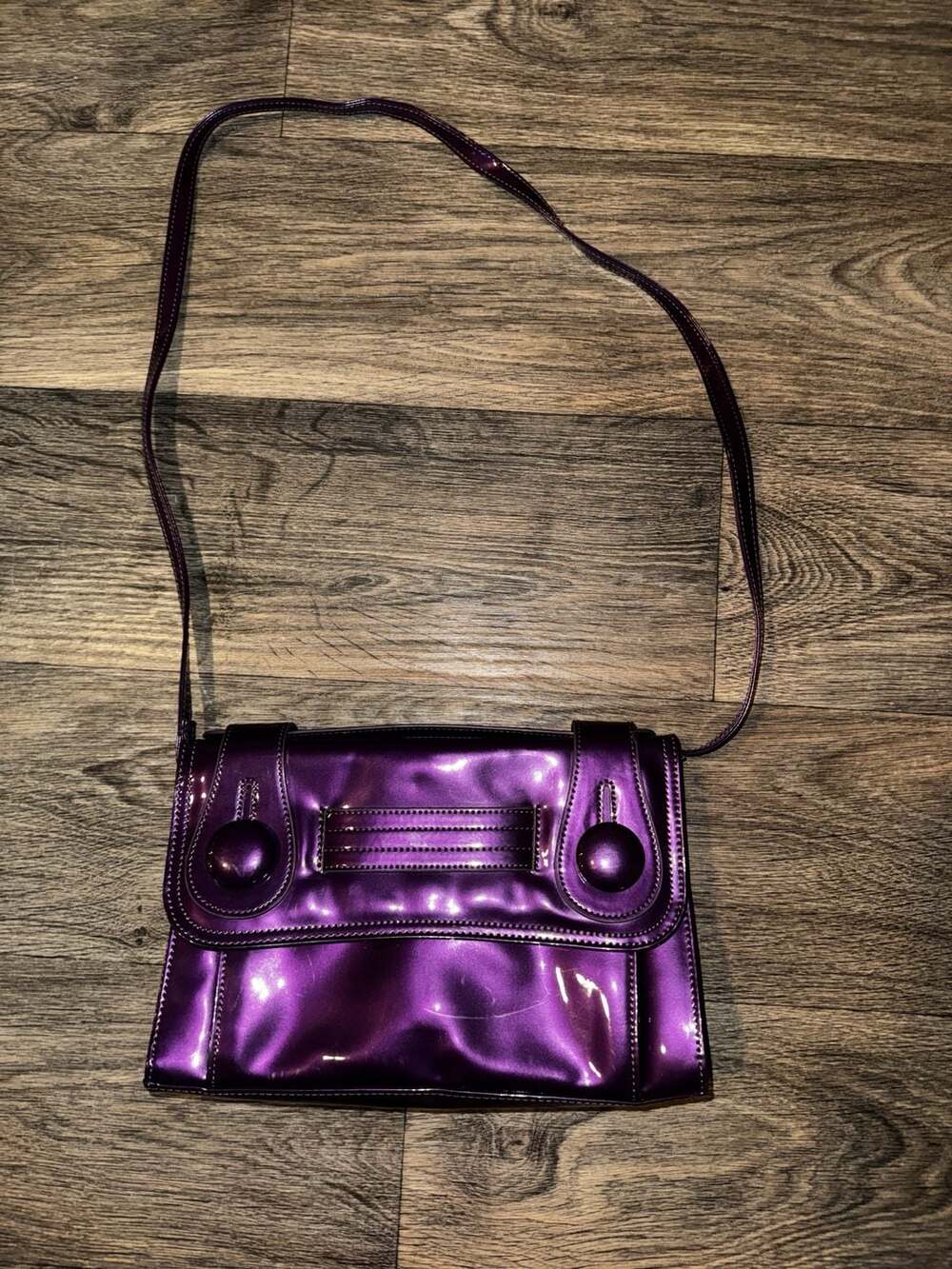 Y2K Purple Metallic Crossbody‎ Bag with Plaid Lining artsy whimsy clueless